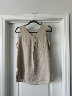 Christopher Calvin Sleeveless Button Linen Tank - Beige